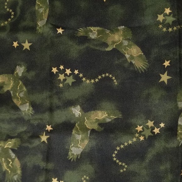 Fabric Traditions Patriotic Camo Eagles Green with Gold Sparkles 34 Inches - Picture 1 of 7